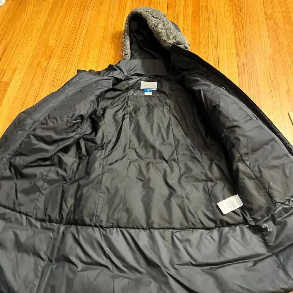 Columbia Puffer Jacket Womens Medium Black Hooded Long Down Coat **